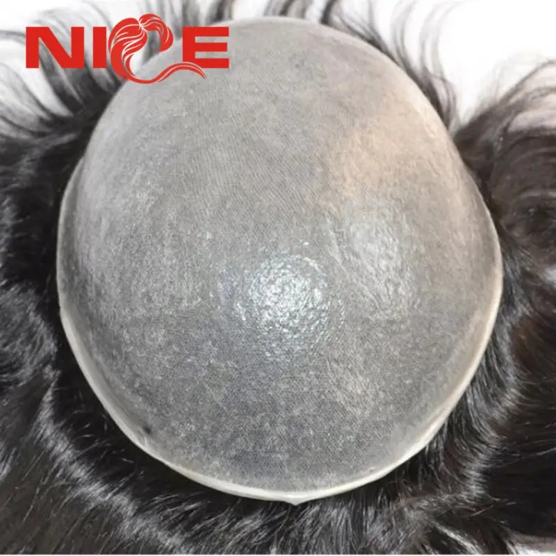 Factory mens thin skin toupee human hair toupee 004  grey hair