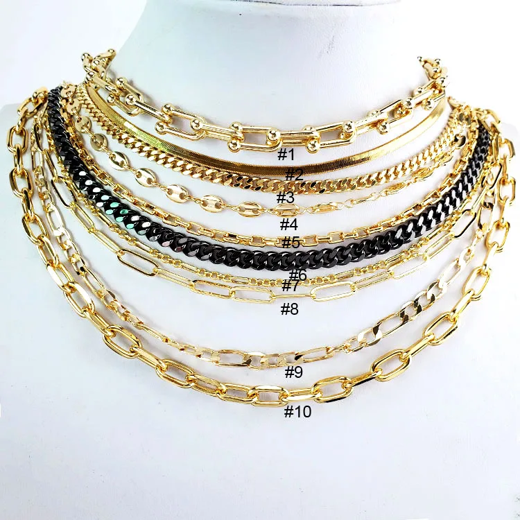 NM1062 Dainty Chic Gold Plated  Snake / Curb Cuban Chain Paperclip U Figaro Link Chain Necklace for ladies Women