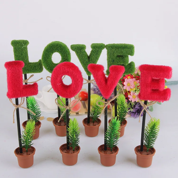 Creative Flocking Simulation Green Plant Pot Pen Heart Pentagram Flowerpot Ballpoint Pen