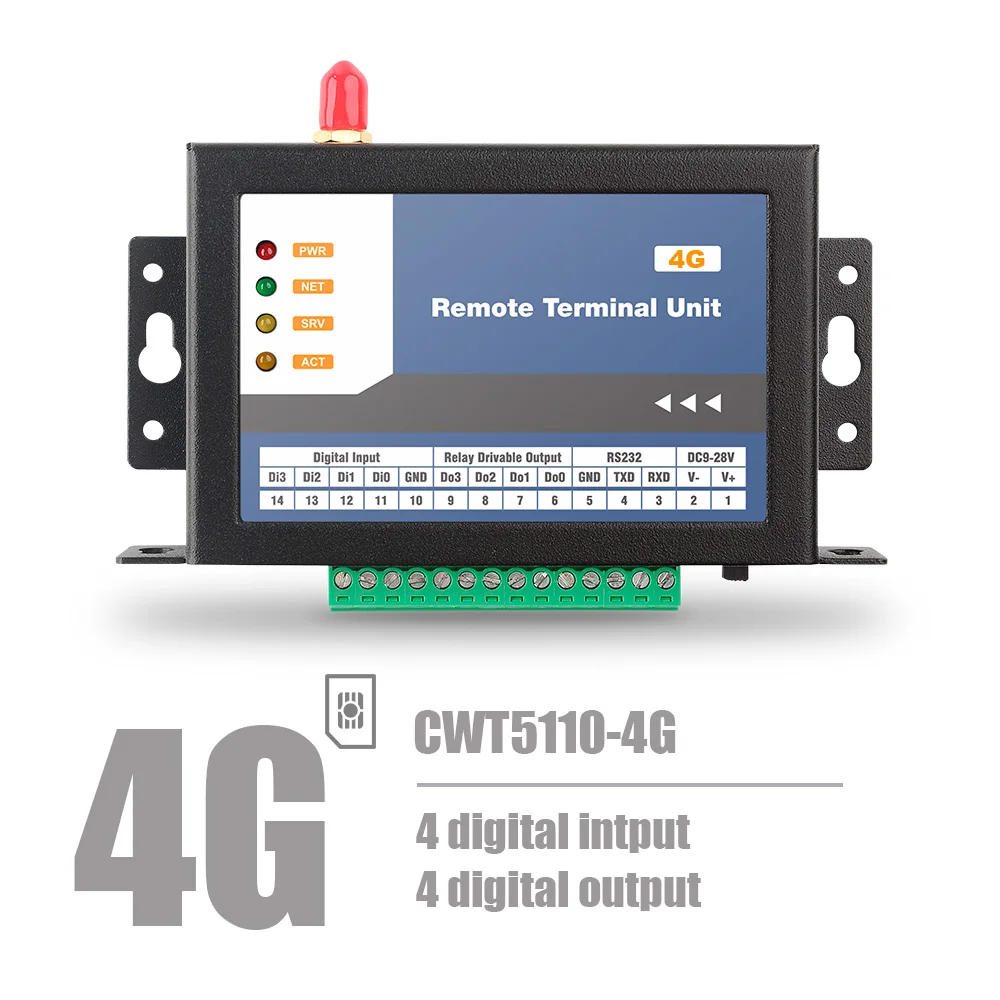 CWT5010 4DI 4DO GSM 3g 4g SMS Wireless Remote APP Switch Controller Pulse counting Dry Contact Input