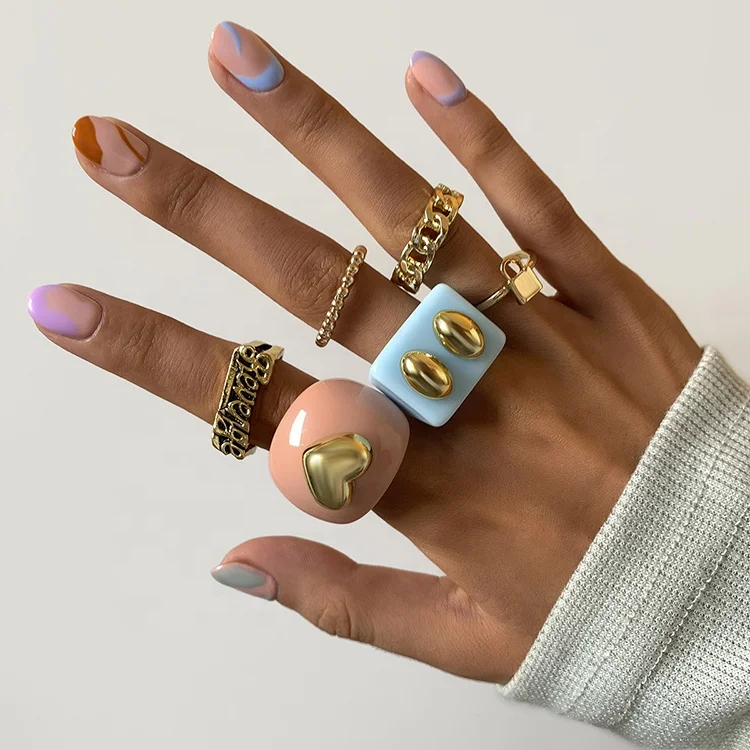 Shenglan 2022 Geometric Acrylic Resin Rings Set Girls Irregular Pattern Colorful Transparent Rings for Women Halloween Ring