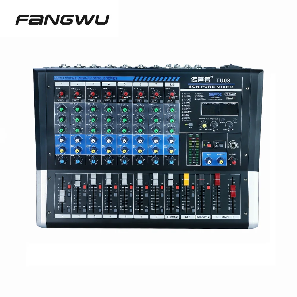 High Quality 8 Channel Professional Audio Mixer With Bluetooth