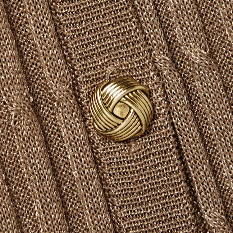 Factory Custom brown v neck single breasted french retro sexy celebrity high end luxury mature delicate knitted woman dress