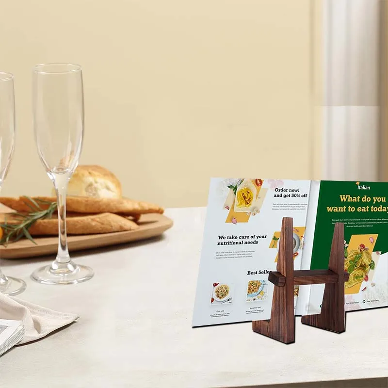 custom brown Retro style wooden cookbook bookcase wood multifunctional desktop book rack