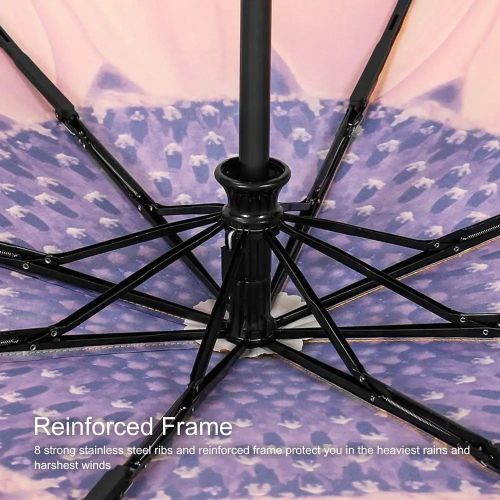 Yellow Sun flower Compact  high quality auto open and close 3 fold umbrella   automatic folding umbrellas