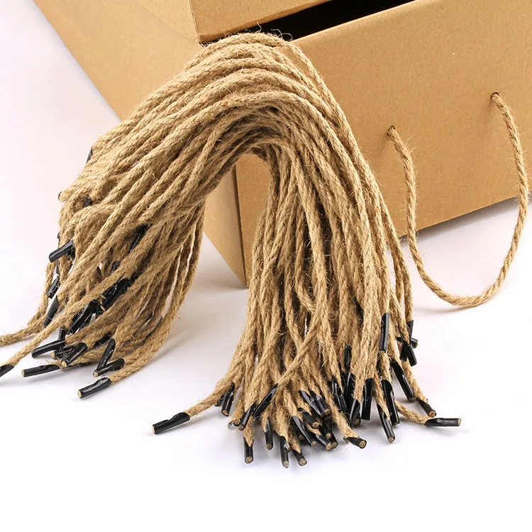 Factory Wholesale 4mm 35 cm  Natural hemp string rope handle for craft paper bag jute bag rope handle