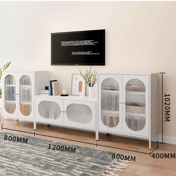High Quality Steel Under TV Cabinet Bedroom Cabinets Metal Storage Cabinet White Metal Cupboard with Transparent Door