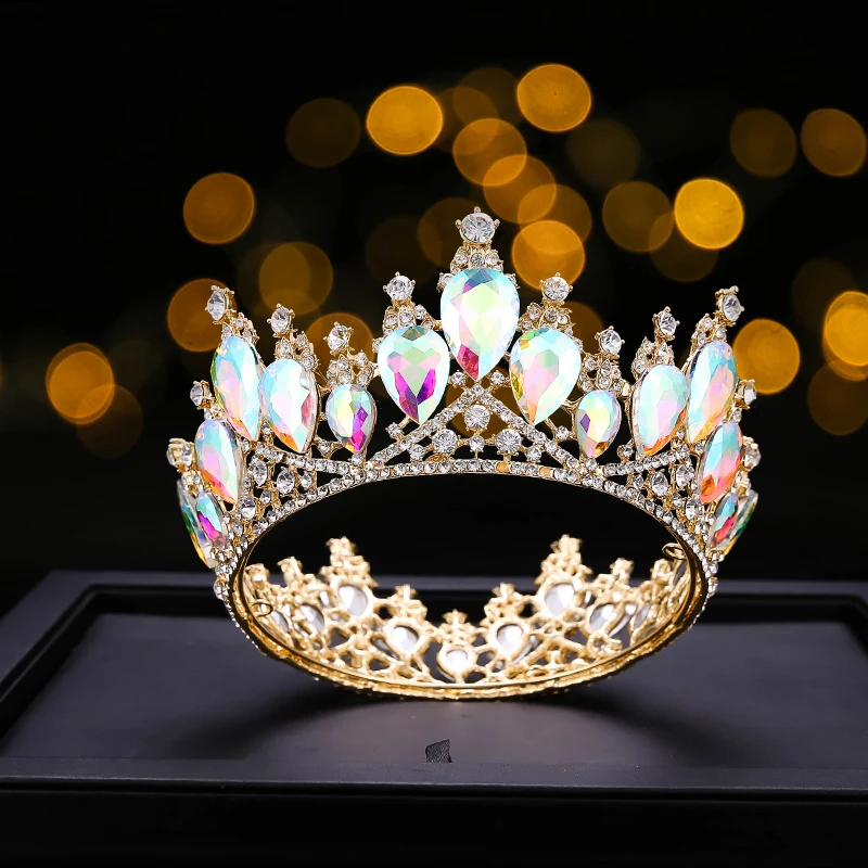 Fashion Baroque Luxury Wholesale Crystal Bridal Crown Tiaras/diadem Gold Diadem Large Tiaras For Women Bride Wedding Hair Access