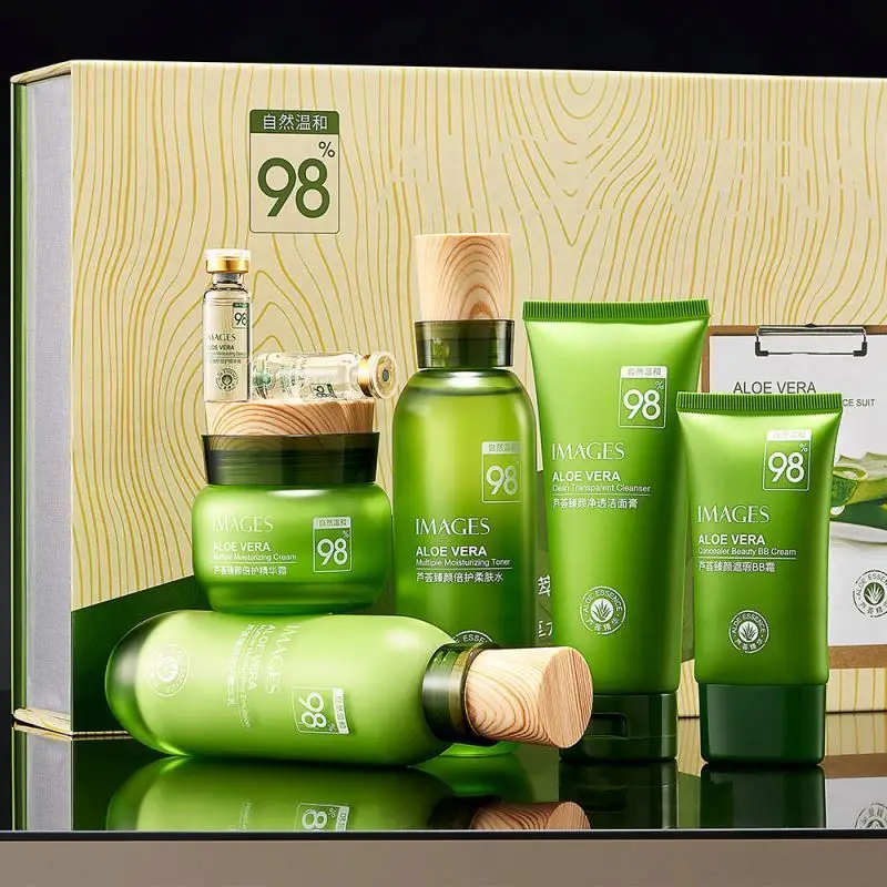 OEM IMAGES Private Label Aloe Vera Hydrating Beauty 7-Piece Whitening Moisturizing Face Natural Skin Care Set