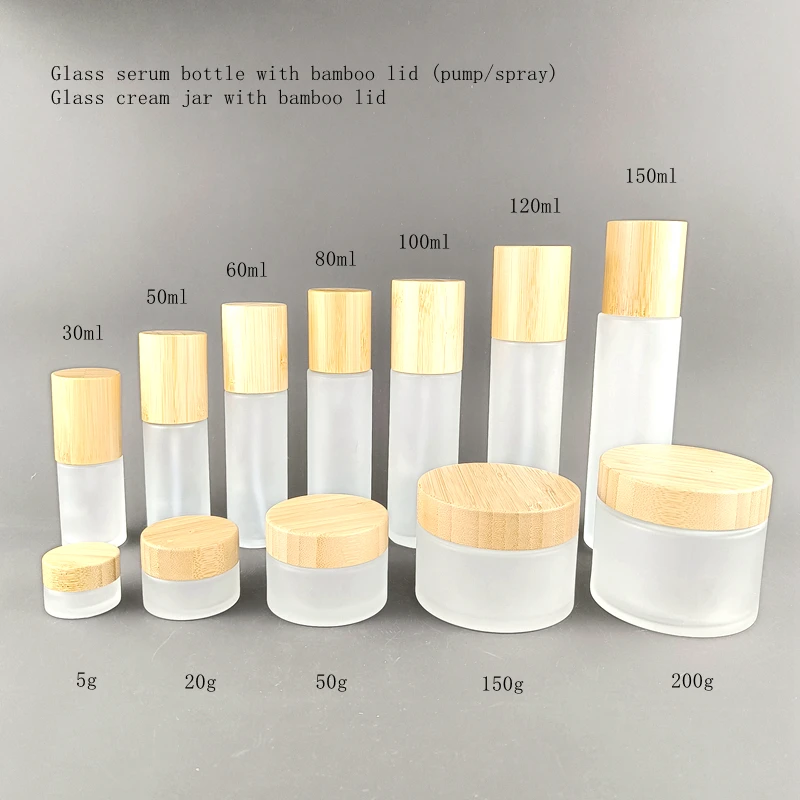 bamboo glass bottle and jar 30ml 50ml 100ml 120ml glass bottle serum bottle 30g 50g 150g 200g bamboo cosmetic jar face cream jar