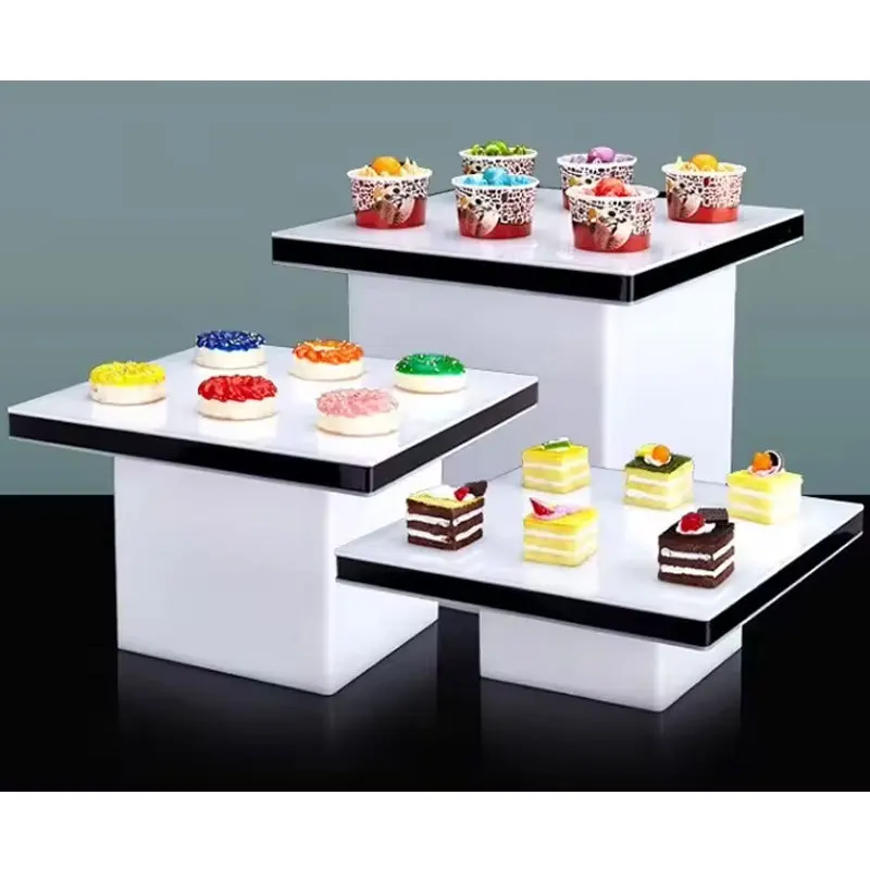 Factory Wholesale Stable Acrylic Food Display Stand White Buffet Acrylic Food Display Vertical Cube For Food Display