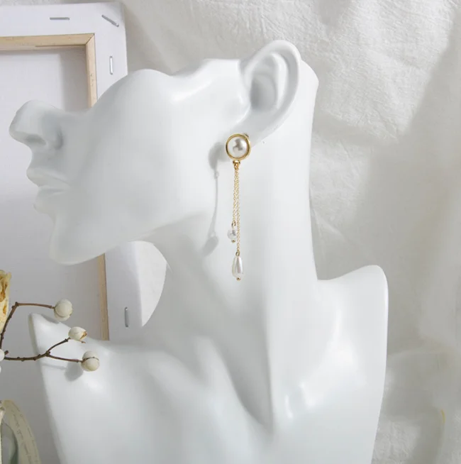 Stock lot South Korea Dongdaemun fashion style long tassel water drop pearl 925 silver needle earrings female