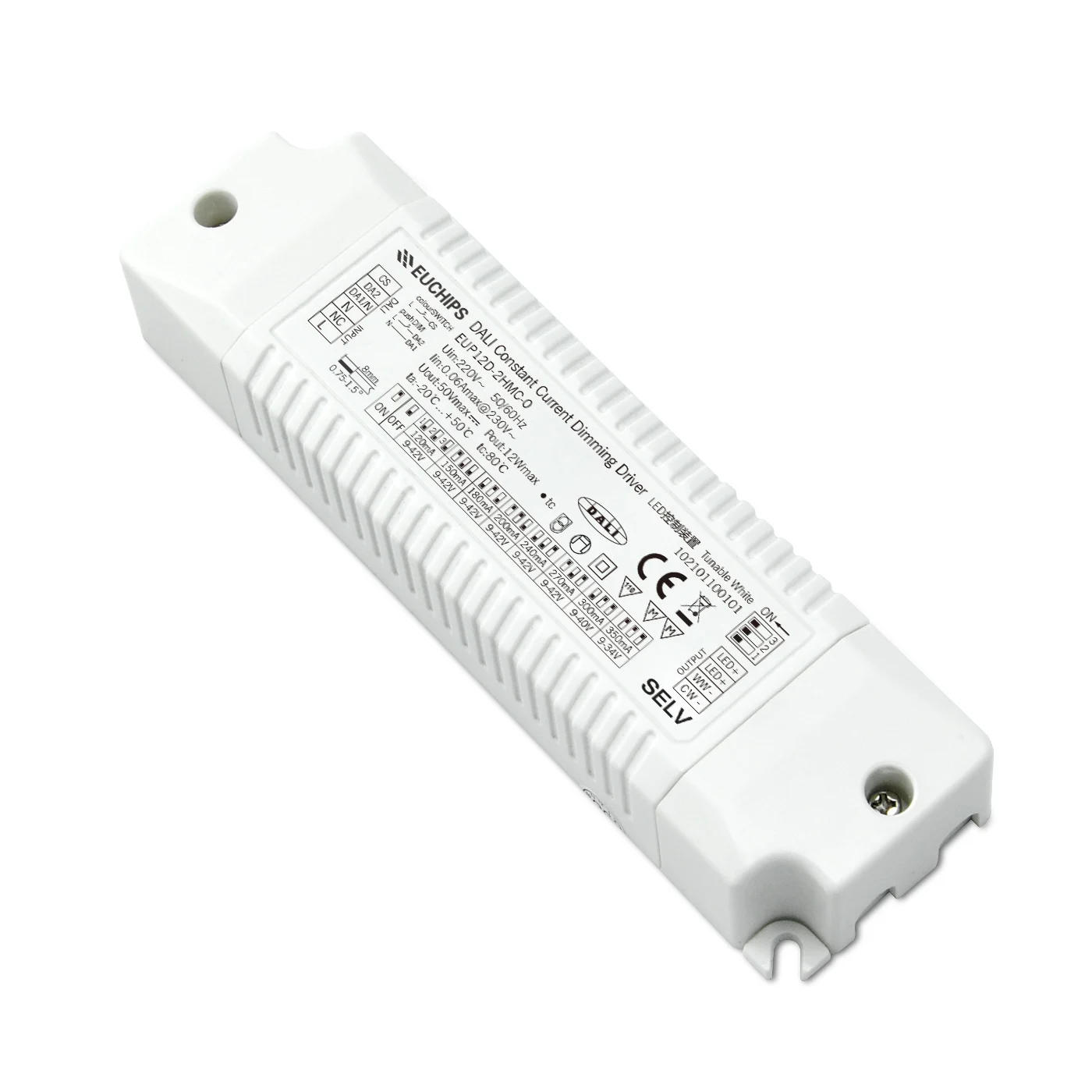 EUCHIPS 12W DT8 Dimmable Selectable LED Driver Dual Channel Tunable White Constant Current 120mA-350mA Dali Driver