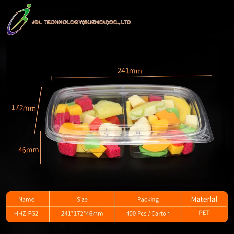Factory disposable takeaway rectangle rpet deli box fruit salad plastic clear packaging fresh cut fruit container with lid