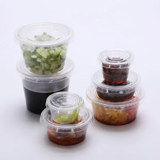Food grade plastic Portion Cups with Cover lids 1 oz 2 oz 3.25 oz 4 oz dipping sauce containers PET Portion cup with lid