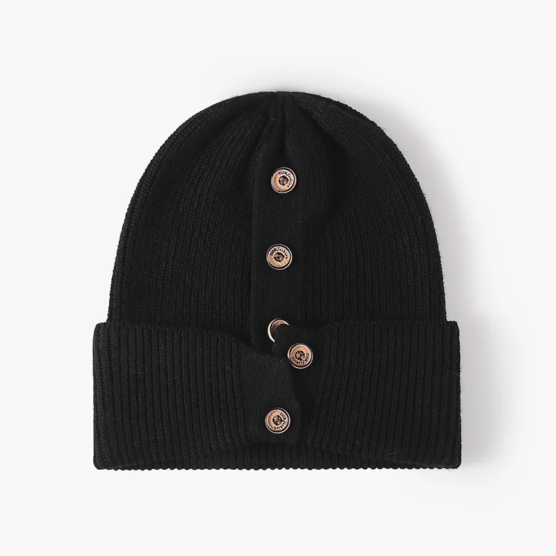 BSBH Wholesale Fashion Custom Logo Knitted Hat With Buttons For Lady Winter Festive Party Holiday Soft Warm Hat Beanie Cap