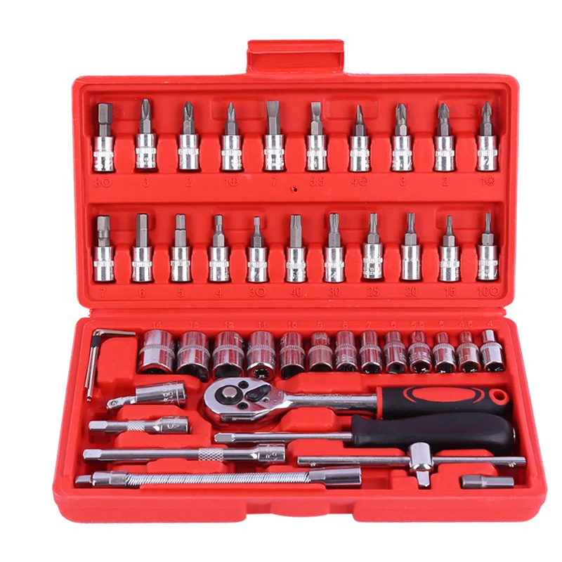 46pcs Car Repair Spanner Tool Box Universal Hardware Hand Tools Ratchet Wrench Socket Sets