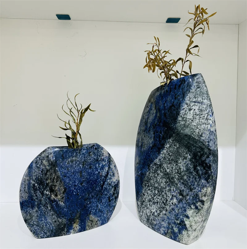 Unique Blue Natural Stone Party Wedding Vase Azul Bahia Granite Flower Vases For Luxury Room Decoration
