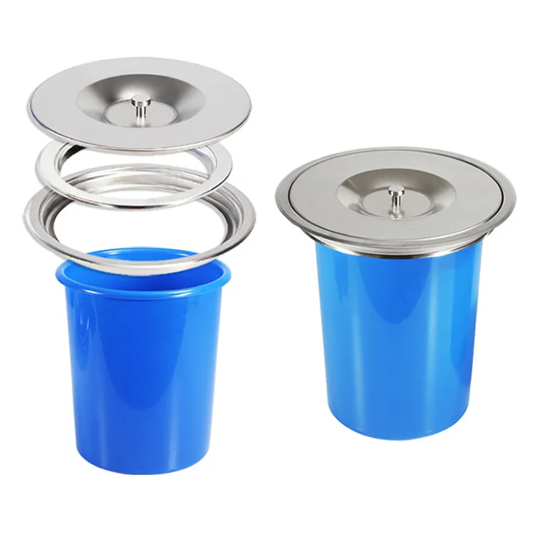 Hidden Stainless Steel Kitchen Sink Trash Can Cabinet Countertop Recessed Trash Can built in waste bin with lid