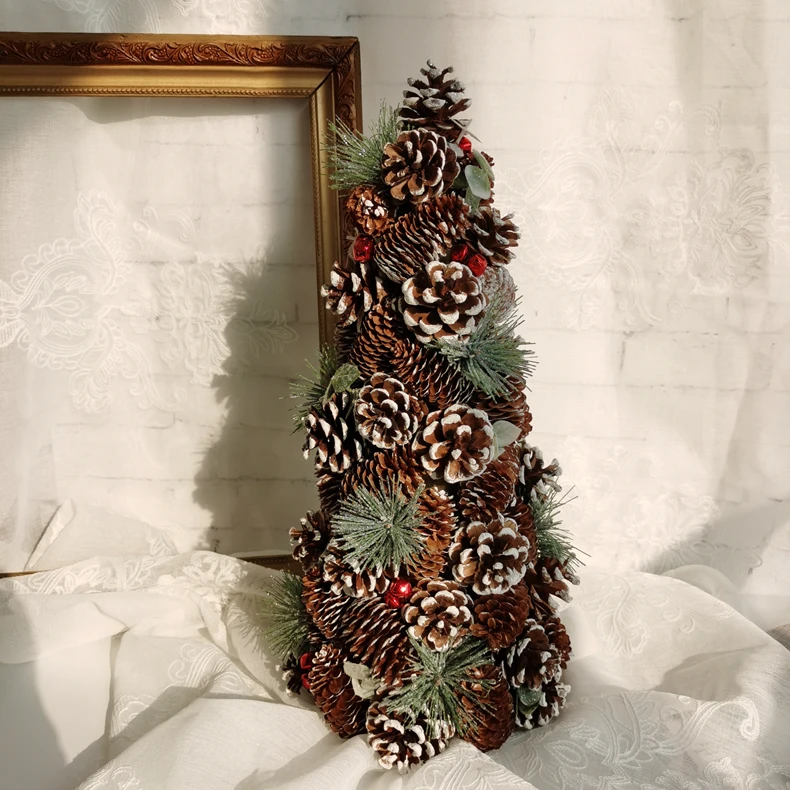 44CM Christmas pine cone tower for Christmas decorative with red small bell and pine needle