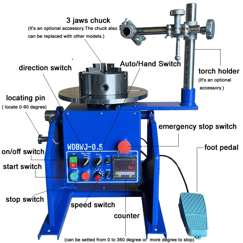 Welding Turntable /100KG Welding Positoiner With K11-200 Three Jaws Chuck Torch Holder Can Clamp 4-200mm Pipe/flang/flow Meter
