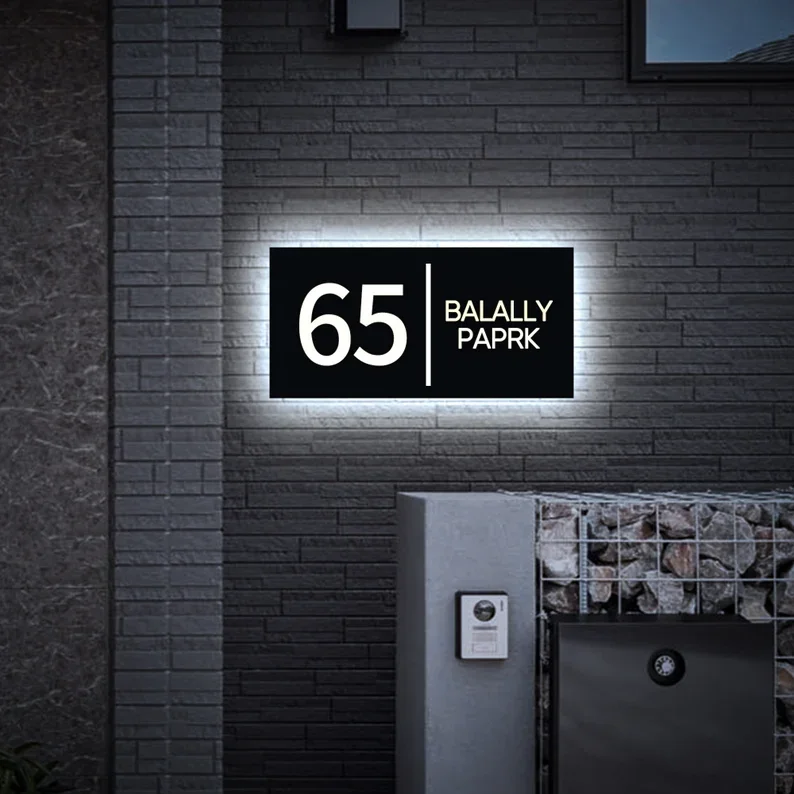 LED House Number Sign Metal Address Light Box Street Name Signage Modern Home Sign House Number Plate 20cm*30cm