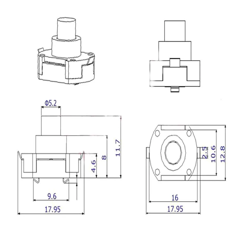 5.2mm 1A 30VDC 100 mOhm Click Switch for 502B C8 C10 C11 Flashlight