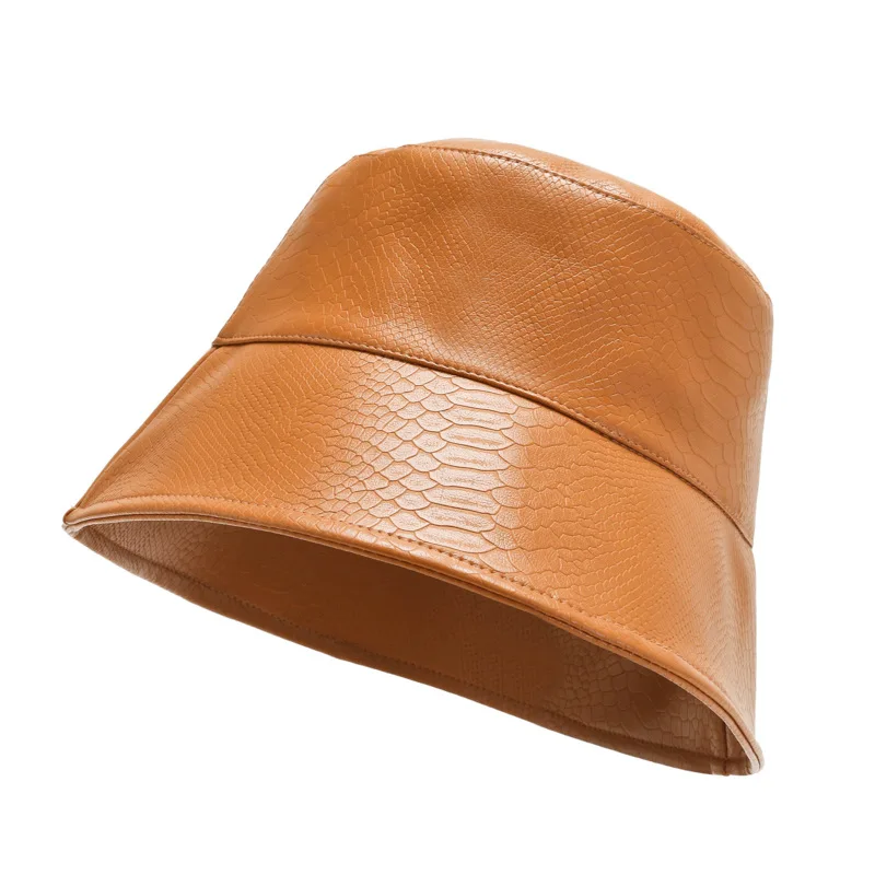 Unisex spring wide brim wholesale designer Alligator pattern leather bucket hats for adults