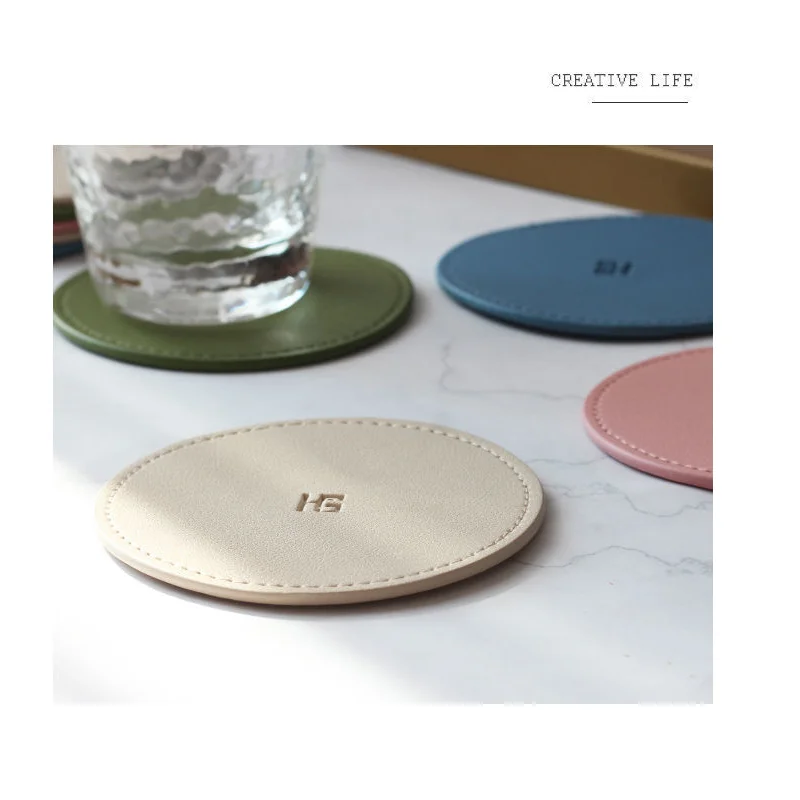 leather  Coaster Artificial Leather Coaster Drink Coffee Cup Mat  Round Tea Pad Table Pad Holder
