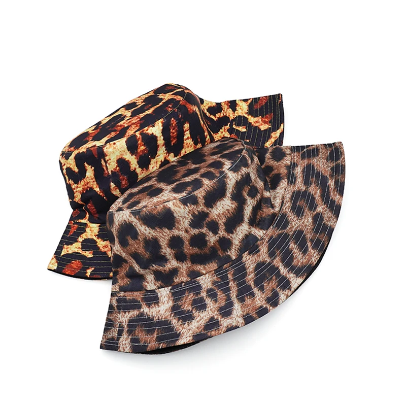 Outdoor Sun Fashion Style Panama Cap for Men Women Double Sides Reversible Fisherman Hat Animal Pattern Leopard Print Bucket Hat