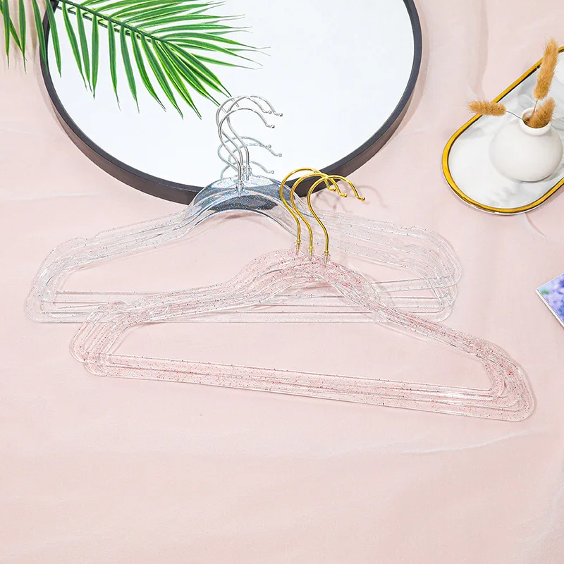 2024 High Quality PS Plastic Clear Hanger Gold Glitter Plastic Hanger for Women Clothes Store