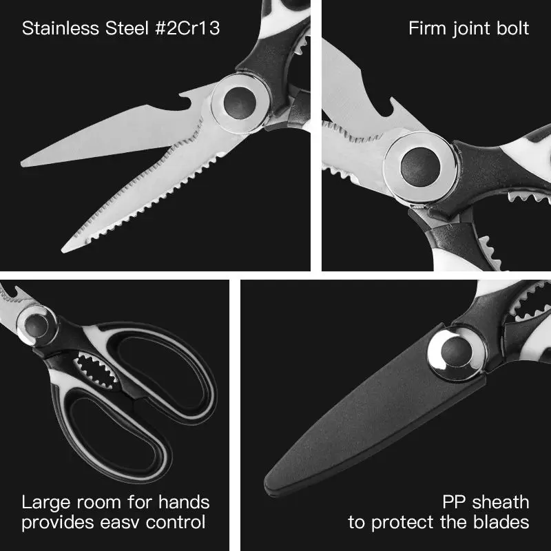High Quality Fast Delivery Stainless Steel Kitchen Scissors Soft Grip Handle With Sheath
