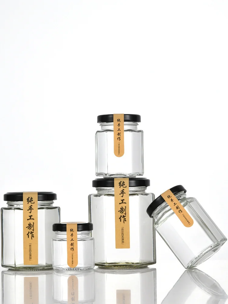 wholesale wedding gift 4 oz food storage container glass hexagon pudding jelly jam honey jar with lid for sale manufacturer