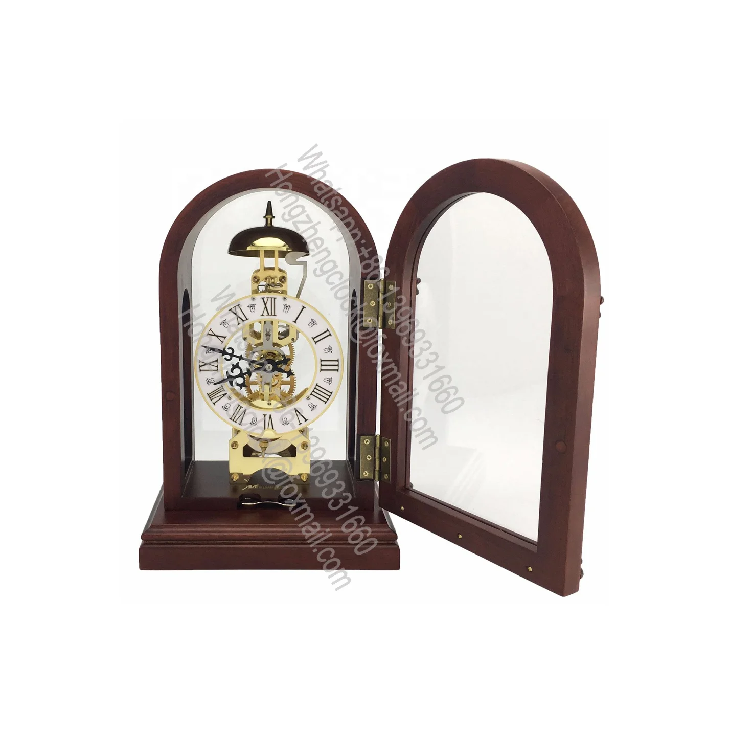 Solid Wood Case with Walnut Finish, Protective Glass Lens, Metal Dial Standard Mantel Table Clock