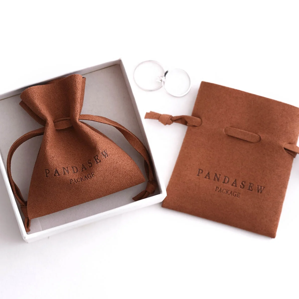 PandaSew Luxury Small Suede Microfiber Jewelry Necklace Gift Packaging Pouch Bag with String