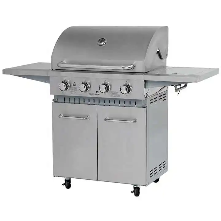 Modern Outdoor Smokeless Stainless Steel burners Barbeque Gas Grills with trolley