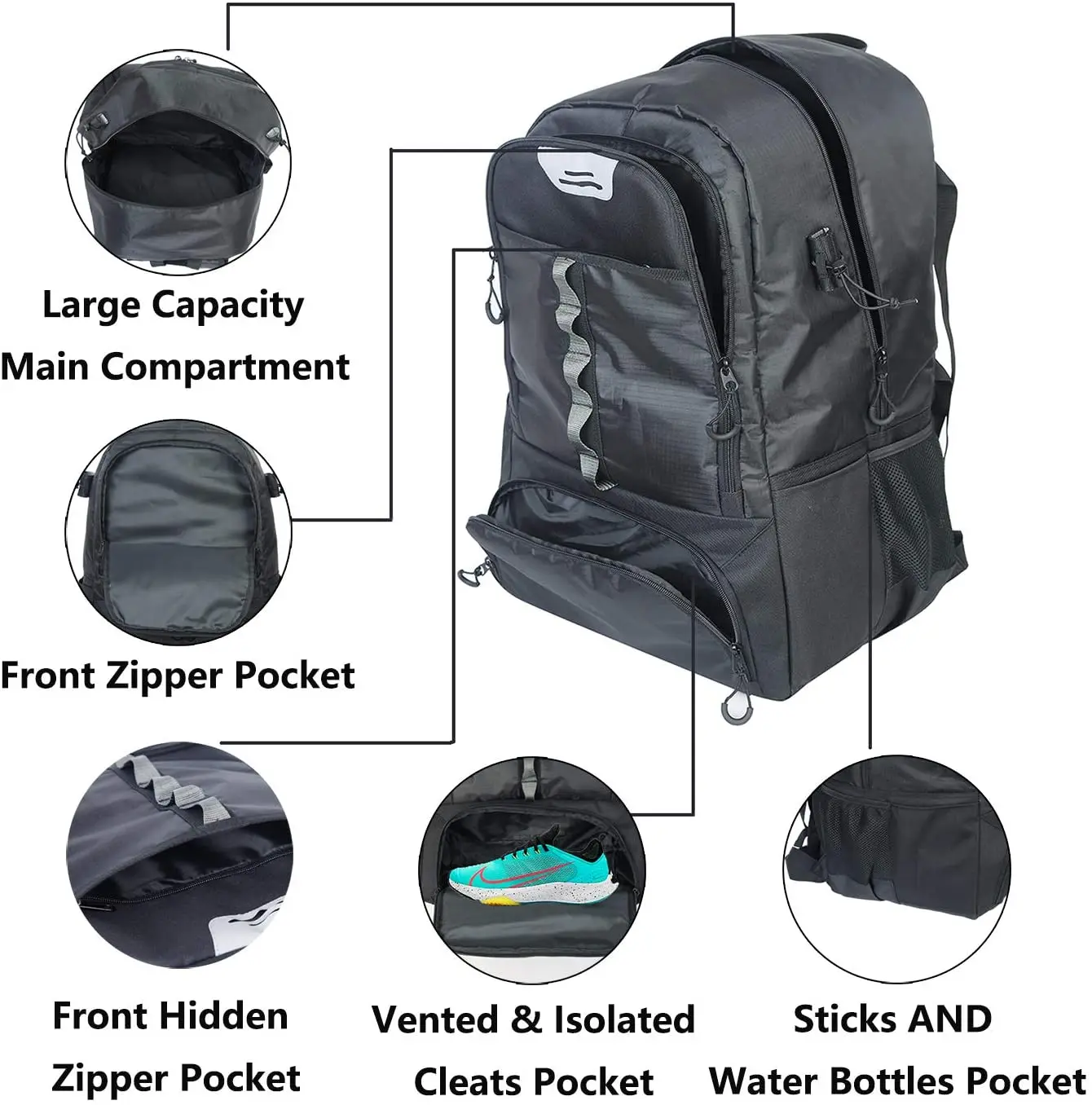 Large Field Hockey Bag Lacrosse Backpack with Shoes Compartment Lacrosse Equipment Bag with High Quality