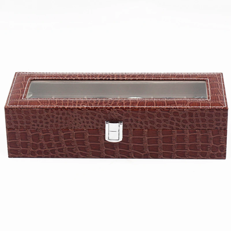 Custom logo luxury watch storage croco pu leather 6 grids watch gift box