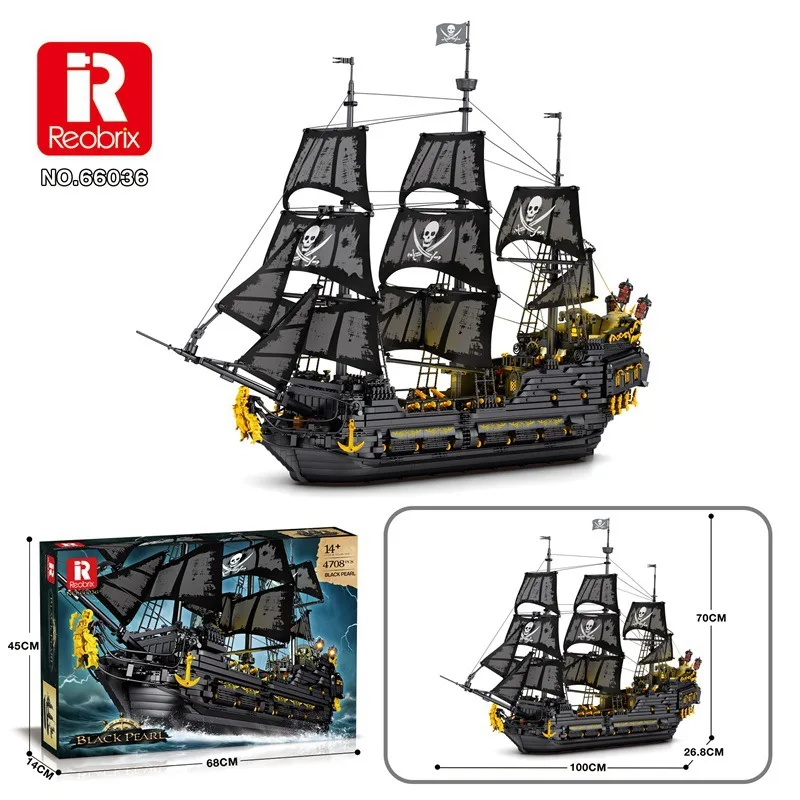 Reobrix 66036 4708pcs MOC Pirates Ship The Black Pearl 4184 Building Blocks Bricks Construction Kit for Adults Toys Gifts