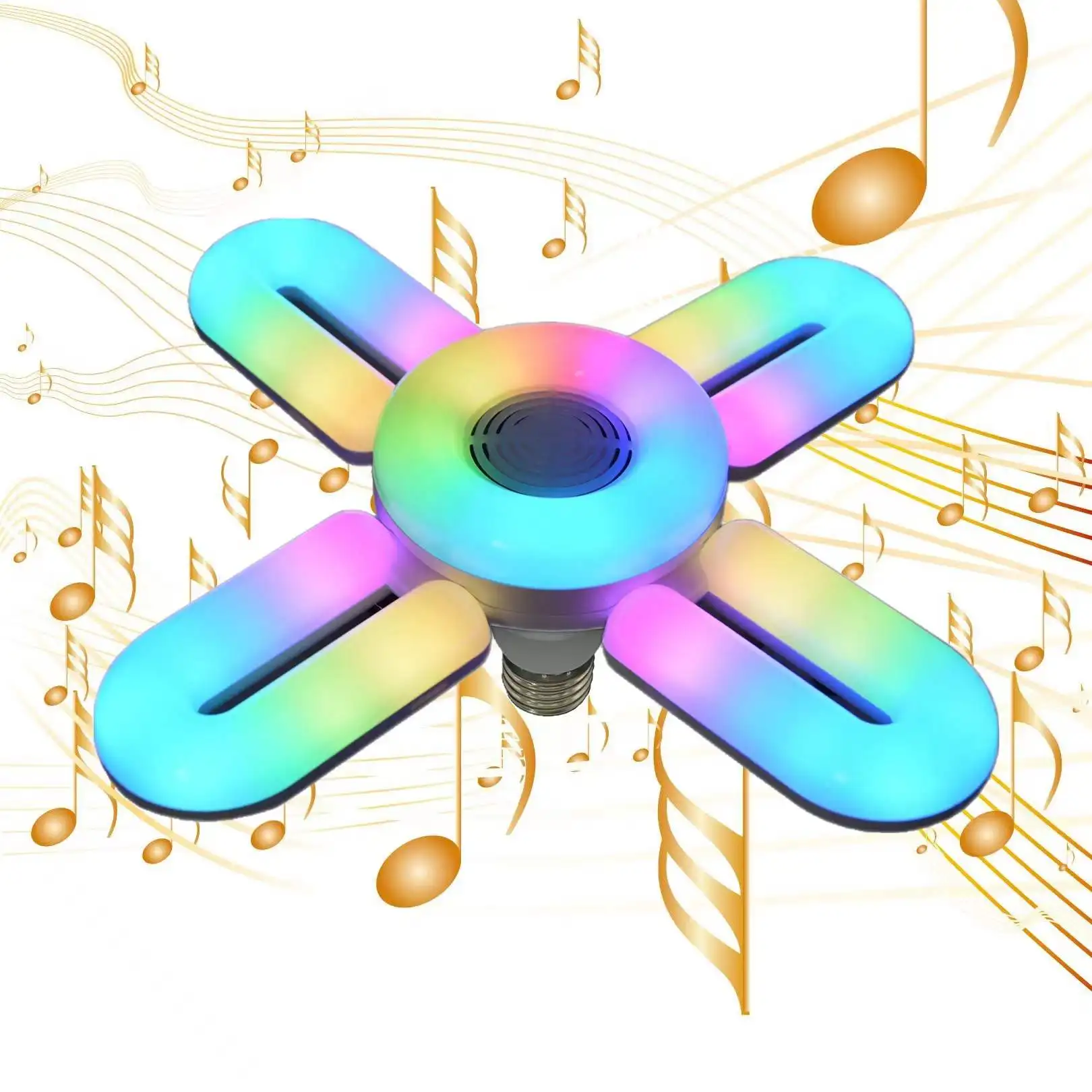 Smart Music Light Bedroom Household Lighting 4 Leaves  Light RGB LED Bulb Foldable Romantic Bulb Speaker for Party