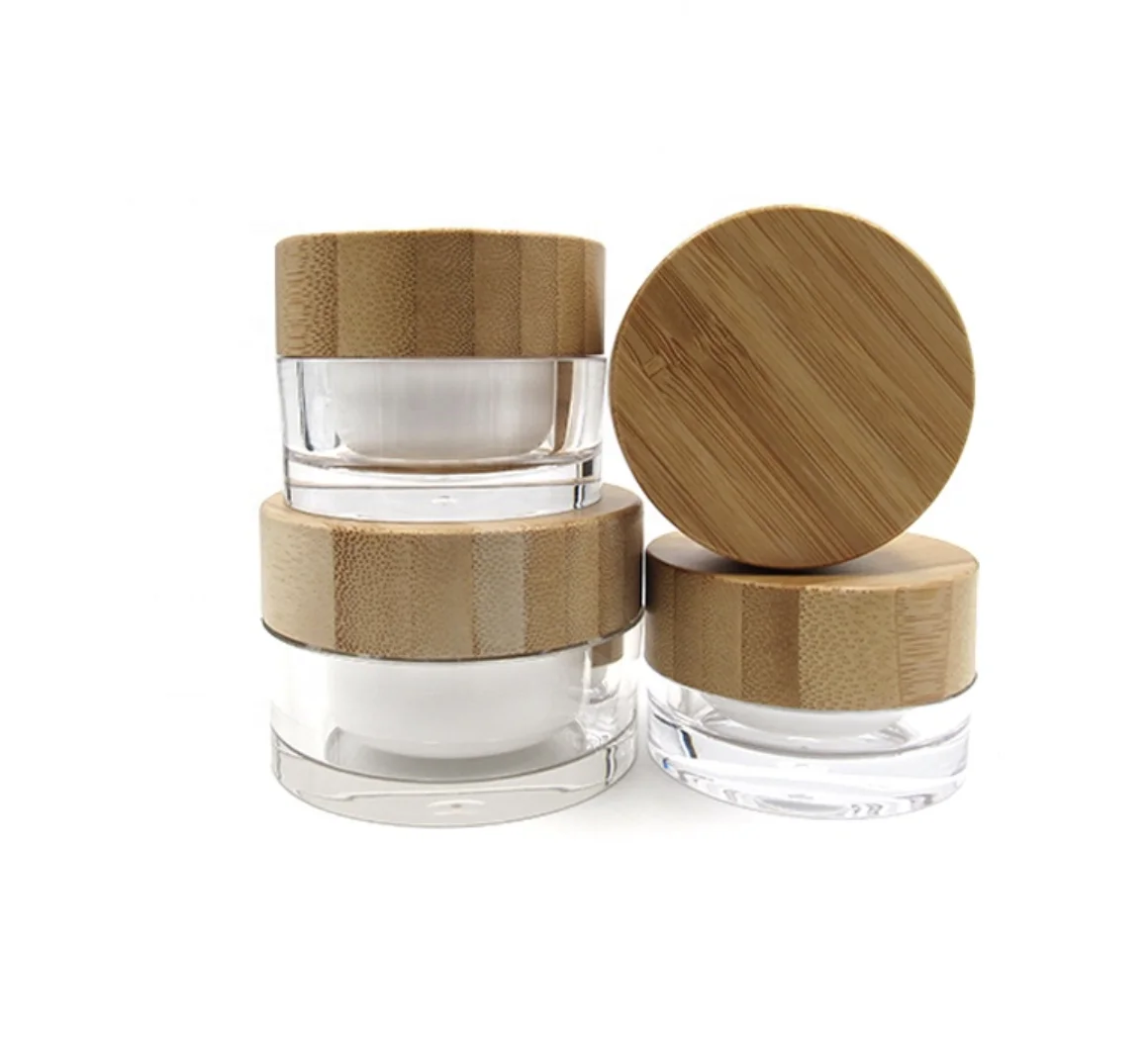 Factory price wholesale 50g bamboo lid frosted skincare cream acrylic jars cosmetic