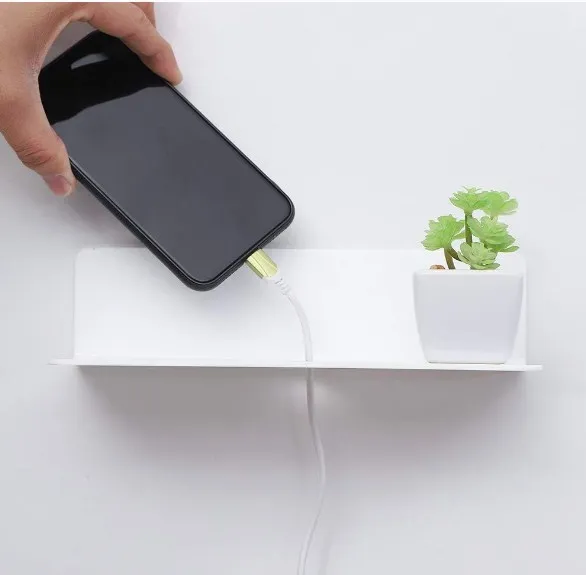 Custom nordic beauty decoration living room wooden and metal corner floating shelf