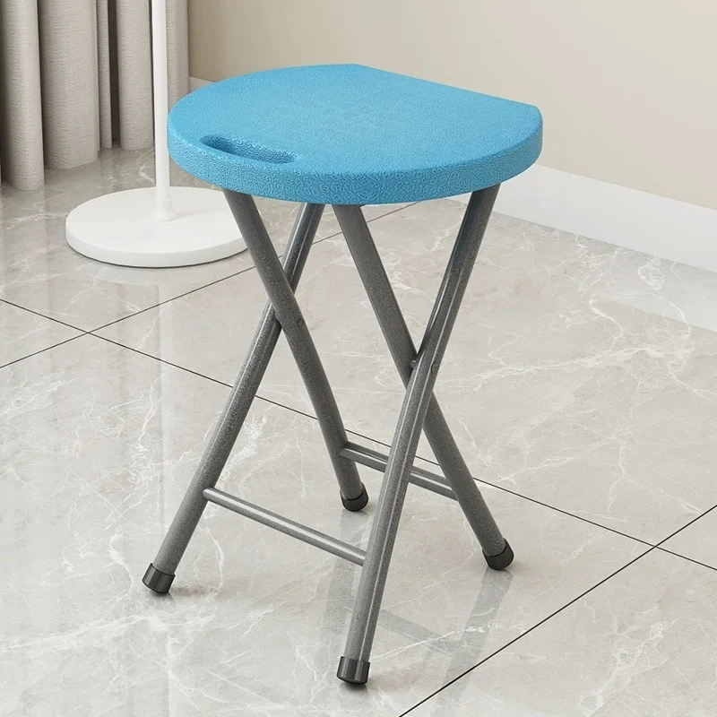 Plastic folding chair stool round seat metal leg simple small bench dining table chair picnic camping outdoor portable stool