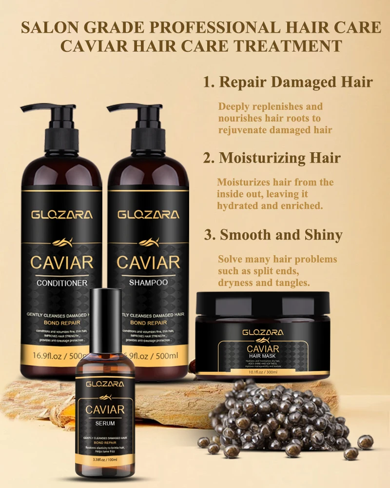 OEM Private Label Organic Keratin Black Caviar Hair Care Set Repair Hair Care Shampoo and Conditioner For Damaged Hair