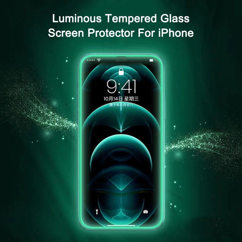 HD Clear 9H Tempered Glass Colorful Luminous Screen Protector For iPhone 11 12 13 Pro Max Mini X XR XS 6 7 8 Plus Glow in Dark