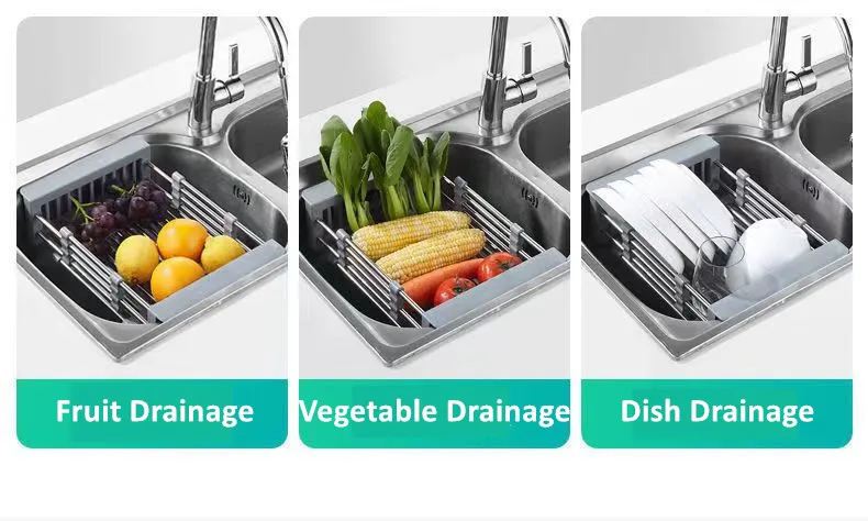 Scalable stainless steel & plastic kitchen rack sink dish dryer above the sink foldable sink drainer