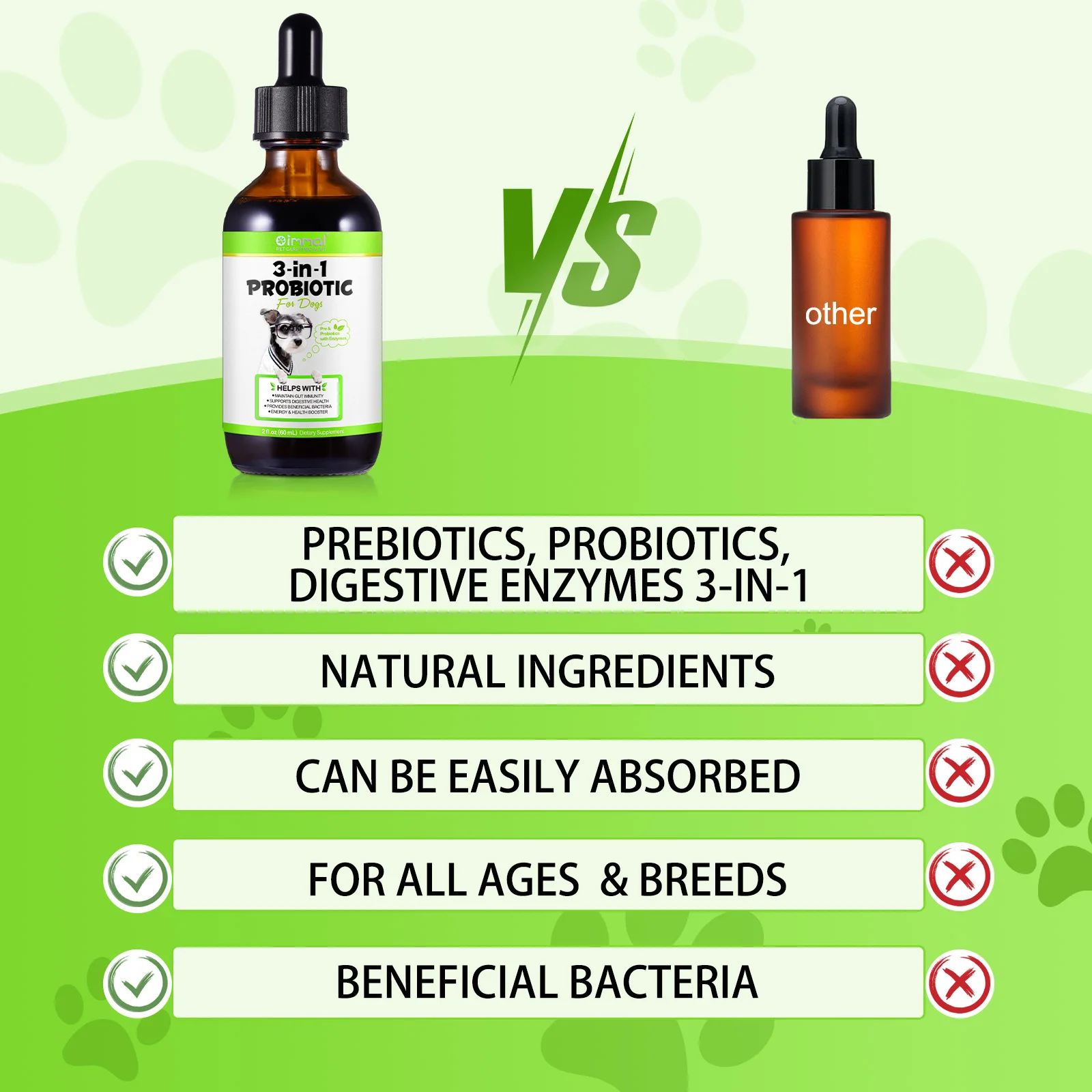 Private Label Natural 3 In 1 Pet Pre and Probiotic Drops Supplement Liquid Probiotic for Dogs with Digestive Enzymes