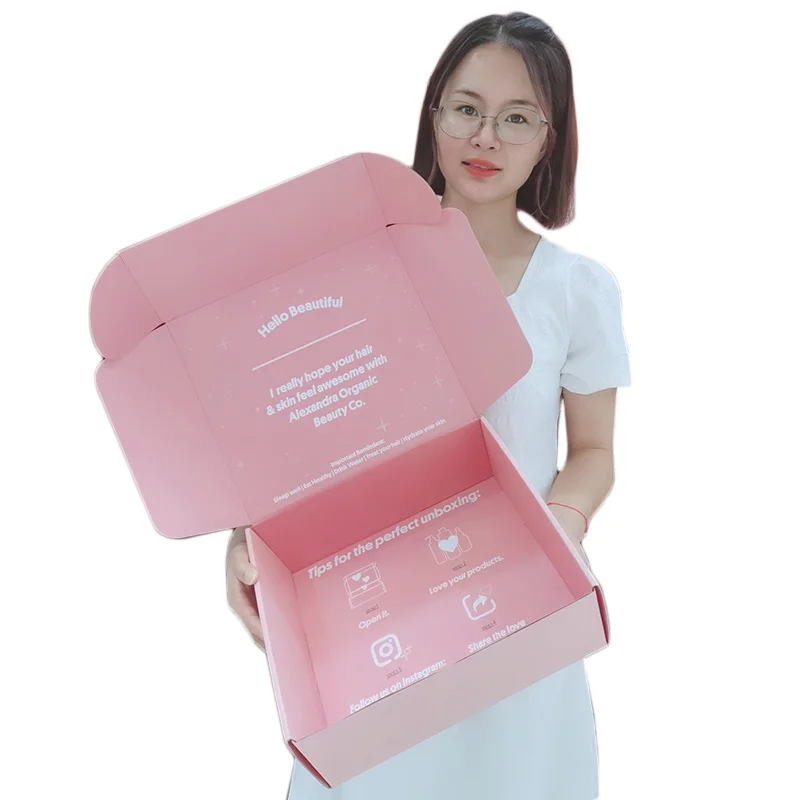 Custom Logo Cardboard Cartons Shipping Mailer Box Pink Cosmetic Set Cosmetics Mailing Skin Care Corrugated Packaging Boxes