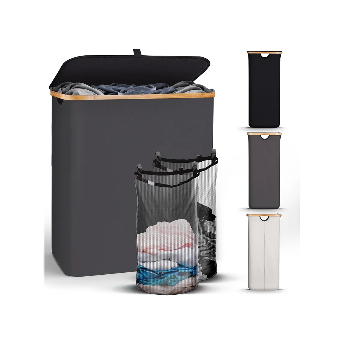 140L Large Capacity Suitable for Family Use Foldable Laundry Hamper Bamboo Foldable Laundry Hamper