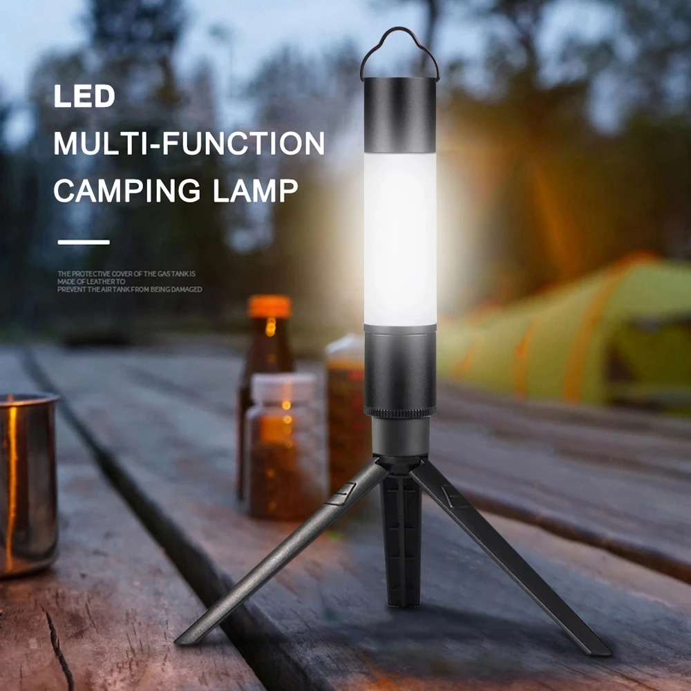 Rechargeable LED Outdoor Mini Flashlight Zoomable Aluminum Alloy Hanging Camping Lanterns Portable Torch Light With Tripod